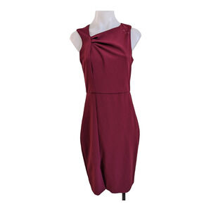 Parker Sz 4 Asymmetric Neckline Sheath Dress Maroon Hourglass Sleeveless Stretch